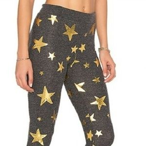 CHASER Women's Gold Metallic STAR Leggings Grey